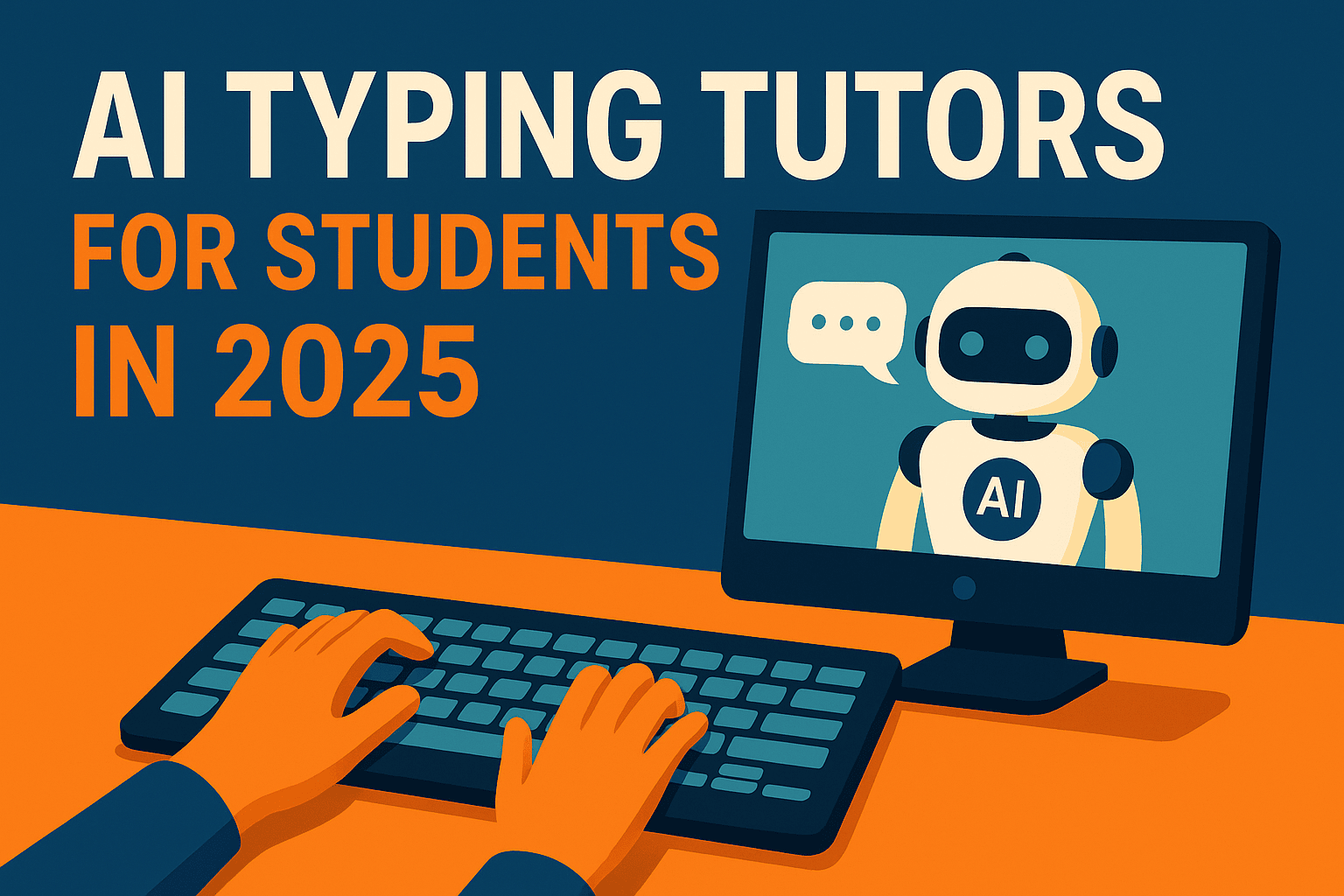Illustration showing AI Typing Tutors enhancing student typing skills on modern digital platforms in 2025