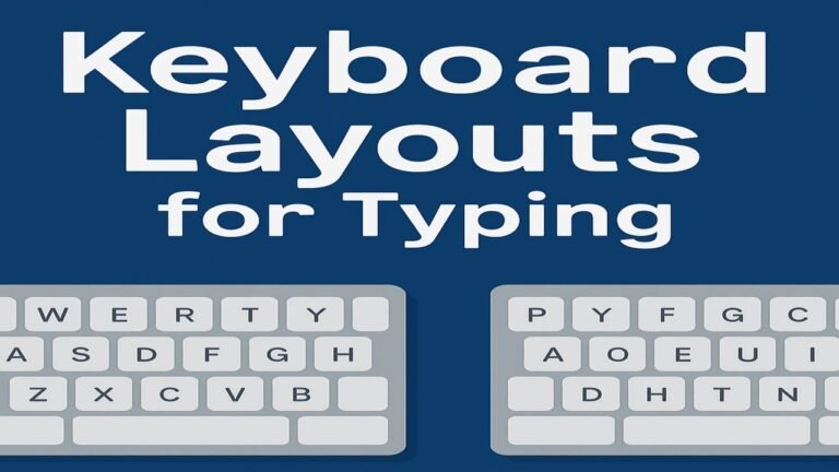 A colorful digital illustration showing different keyboard layouts for typing in 2025