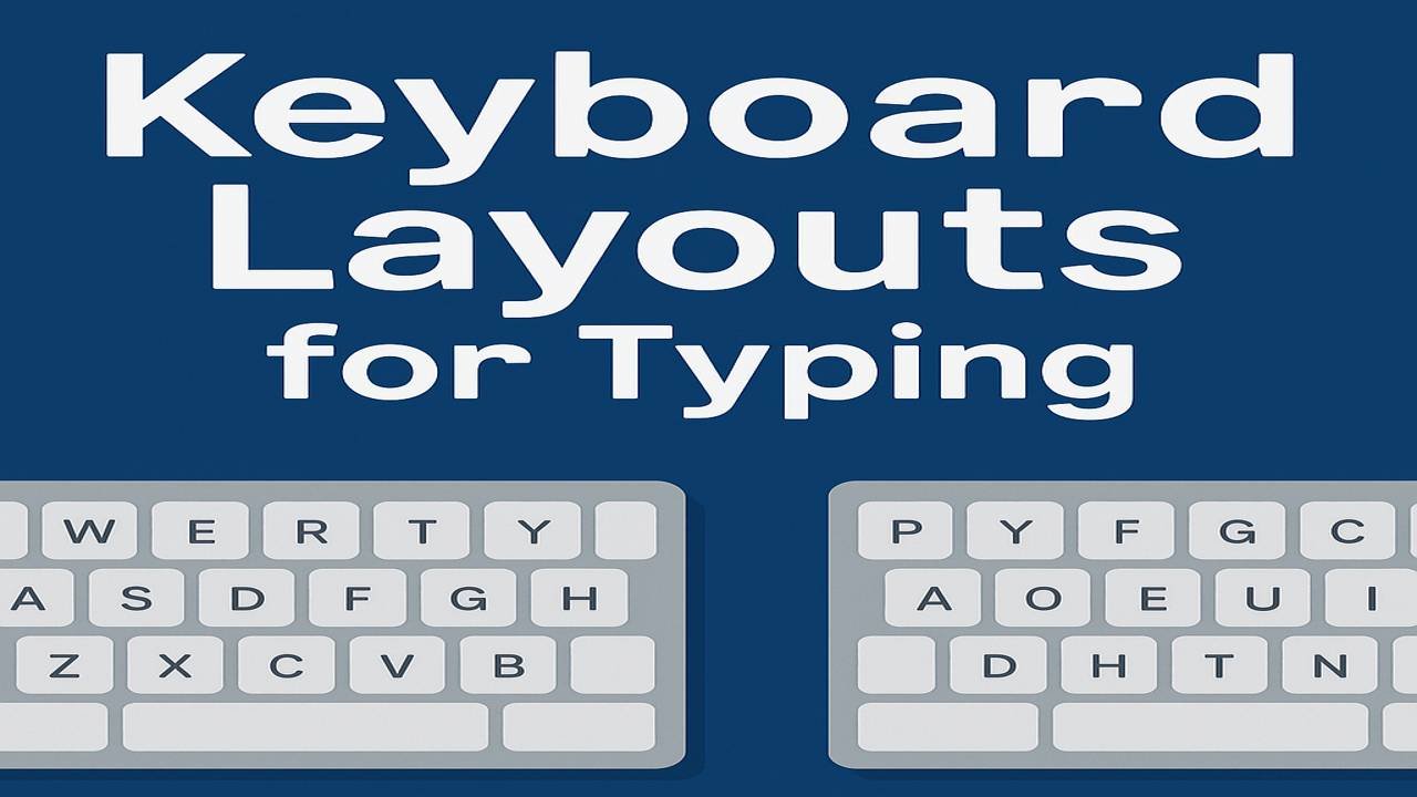 A colorful digital illustration showing different keyboard layouts for typing in 2025