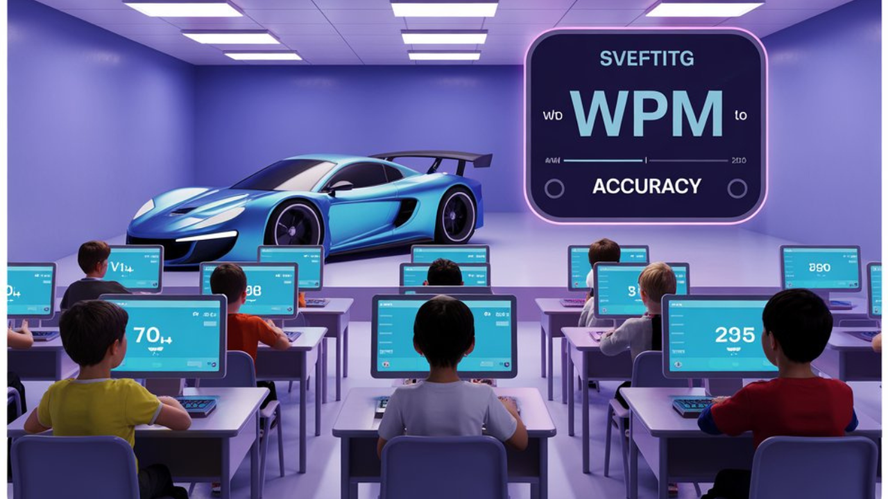 Illustration showing Nitro Type improving student productivity through gamified typing in 2025
