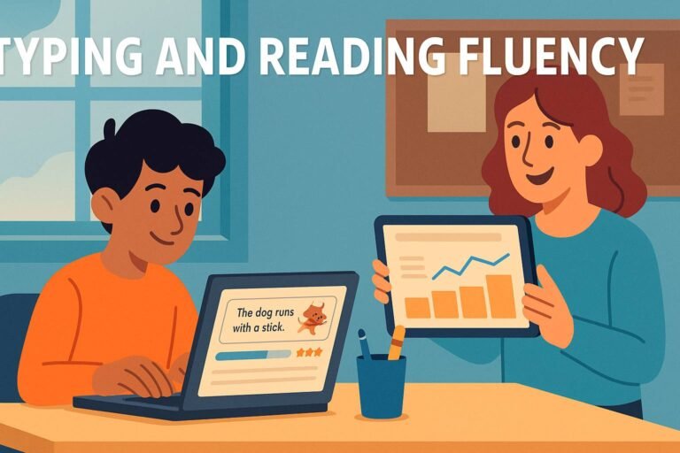 Student improving typing and reading fluency on a digital platform