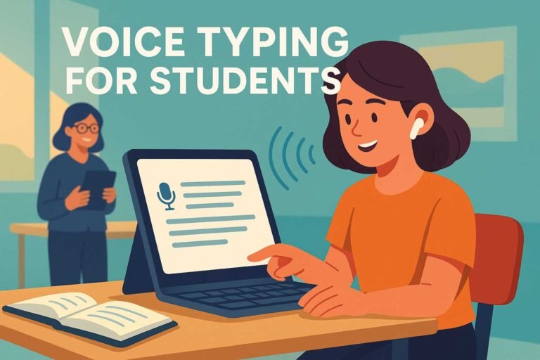 Student using voice typing for students on digital device in classroom setting