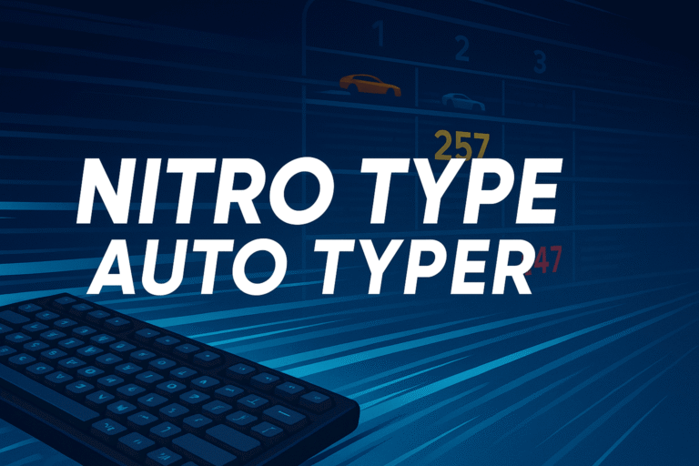 Illustration showing nitro type auto typer concept with keyboard and race leaderboard background