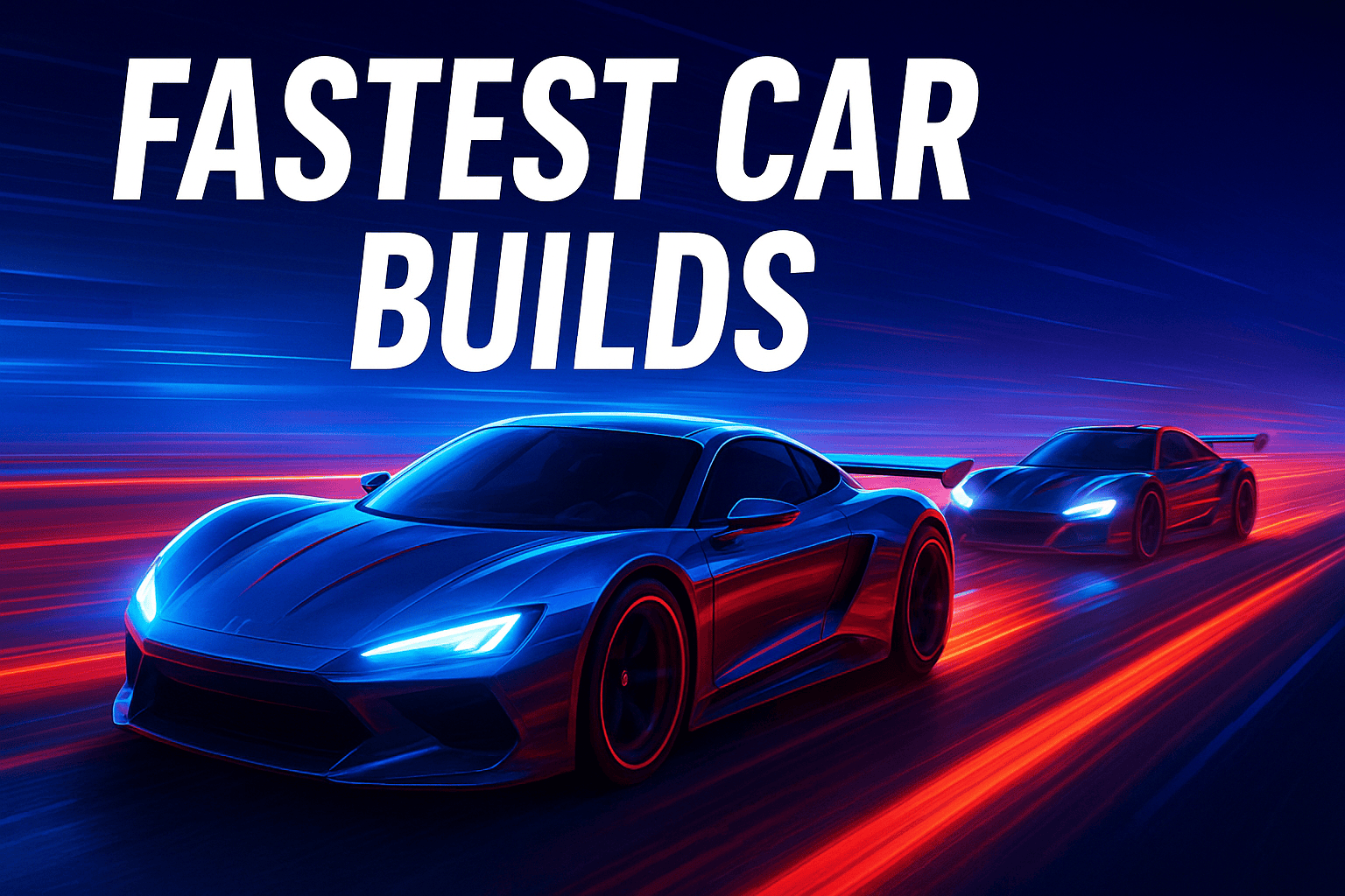 Futuristic race cars on neon track representing Nitro Type fastest car builds