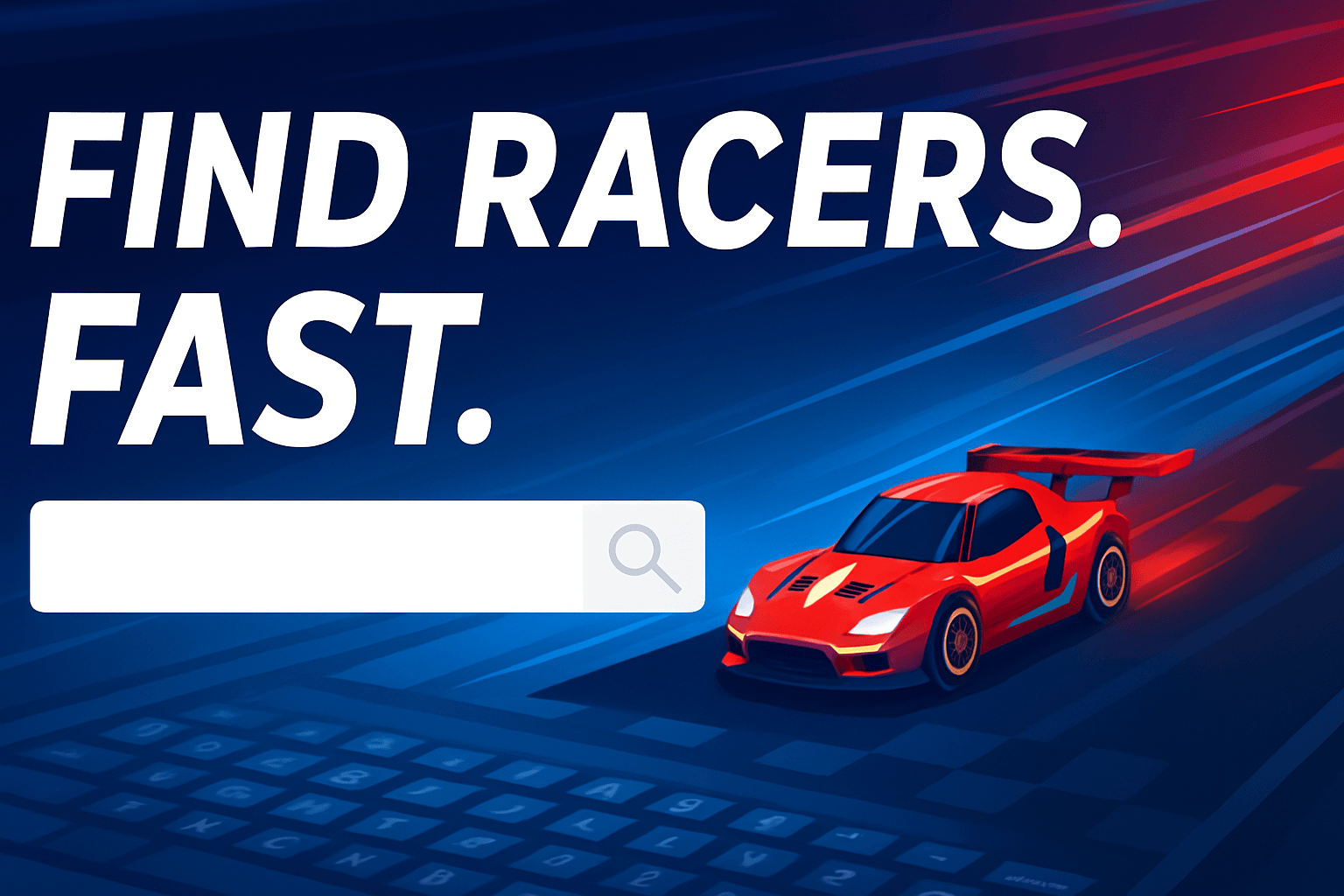 Nitro Type player search visual showing a red race car, search bar, and digital racing background