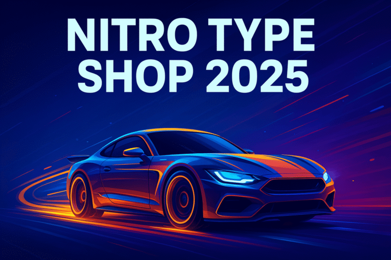 Futuristic sports car with neon trails for Nitro Type shop 2025 article