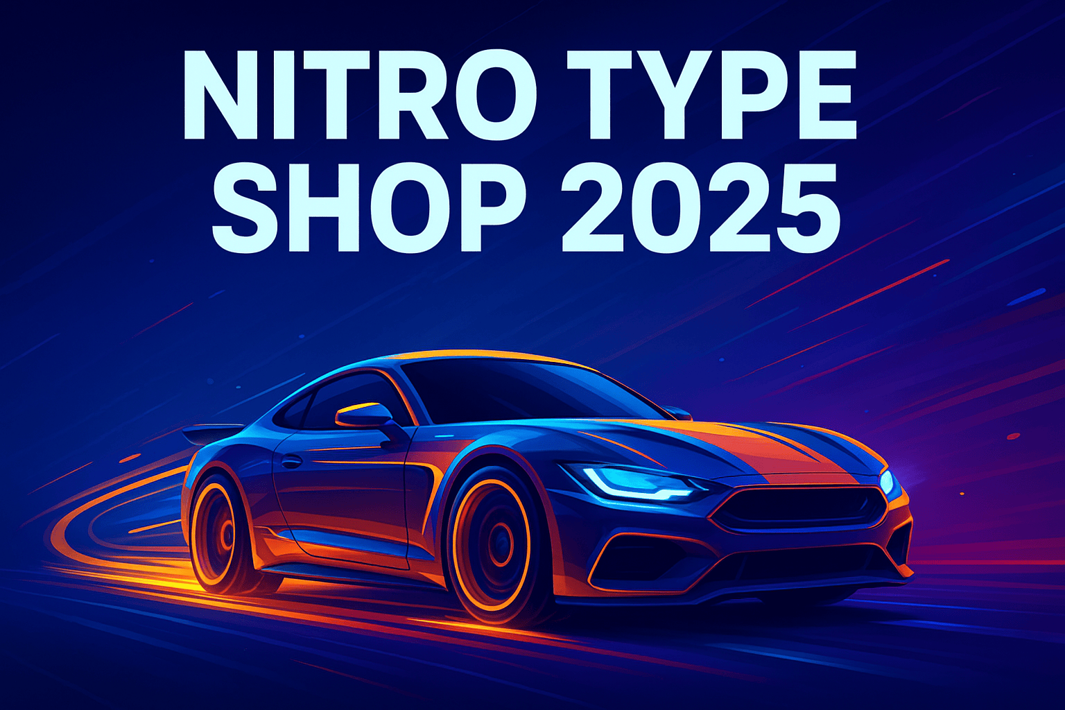 Futuristic sports car with neon trails for Nitro Type shop 2025 article