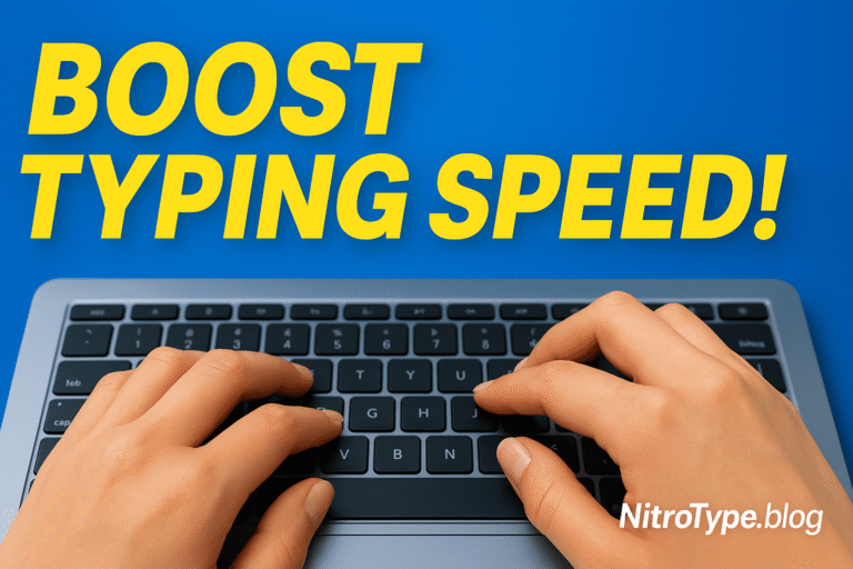 Hands on laptop keyboard practicing the home row for faster, accurate typing