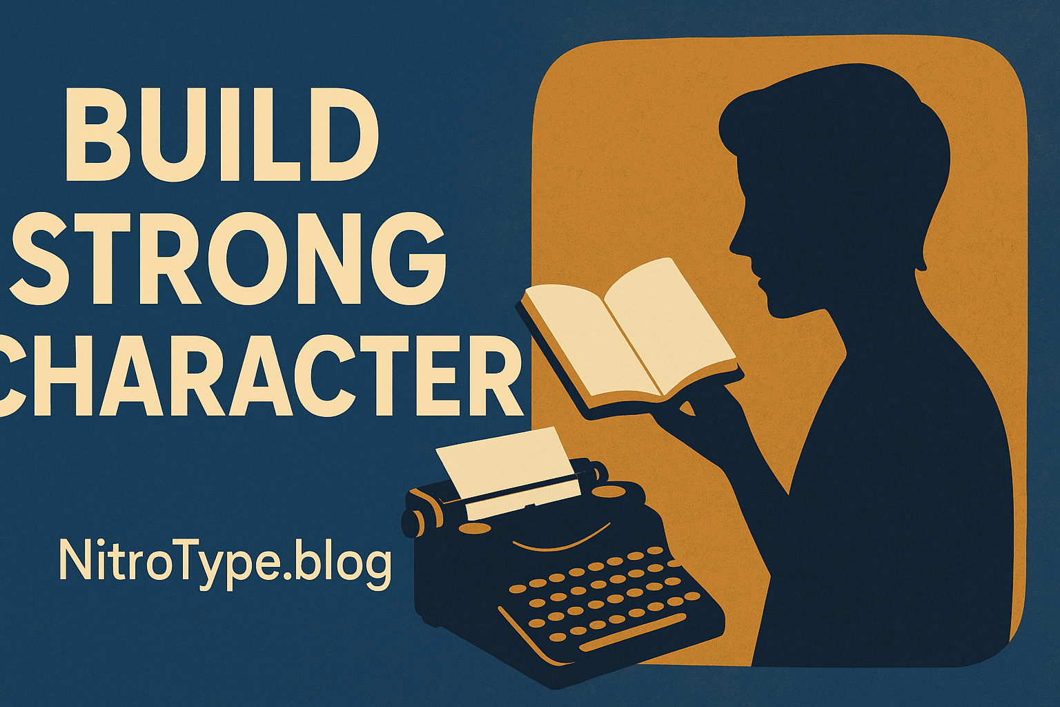 Illustration of writing tools and reader symbolizing how to build strong character in storytelling and creative writing
