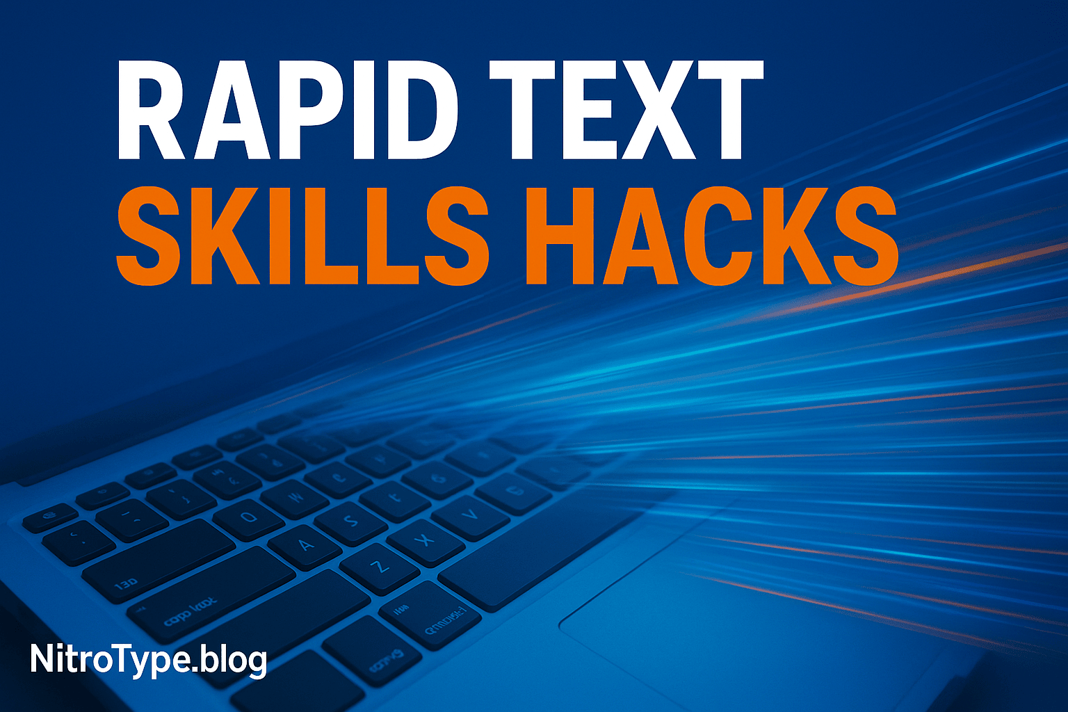Laptop keyboard with glowing speed lines representing rapid text skills hacks