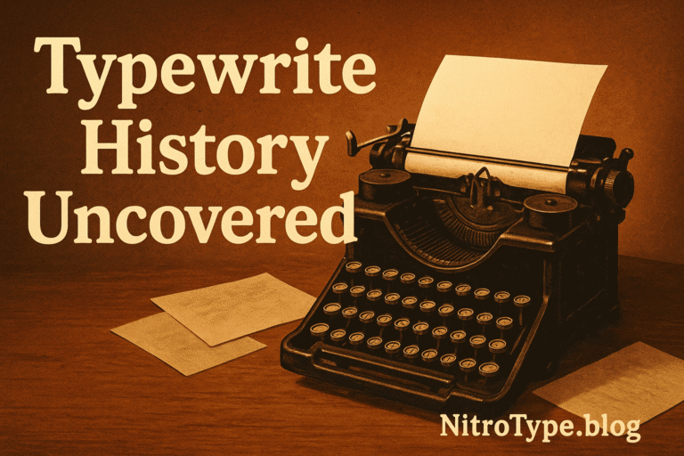 Vintage typewrite on wooden desk with paper and NitroType.blog branding