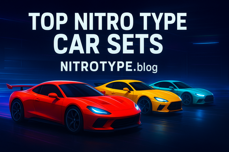 Futuristic sports cars in Nitro Type Car Sets 2025 with glowing neon lights and creative player designs