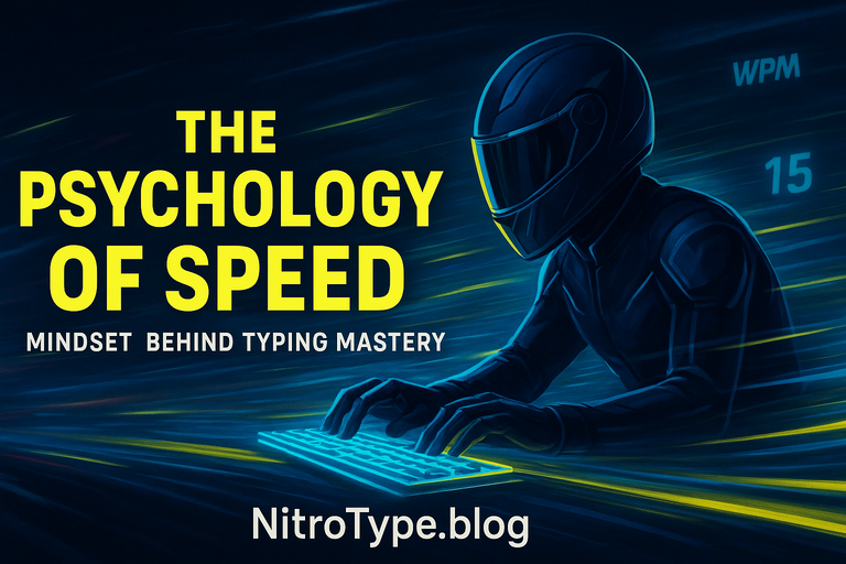 A racer typing on a glowing keyboard symbolizing Nitro Type Psychology and the mental side of speed racing