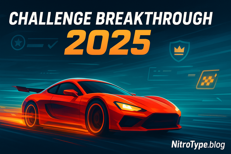 Futuristic racing car illustration representing Nitro Type Challenge Breakthrough progress and strategy for 2025 events