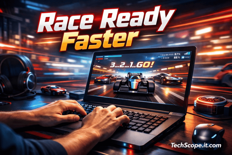 Nitro Type Warm-Up Routine 2026 showing a competitive typist warming up before a Nitro Type race on a laptop keyboard