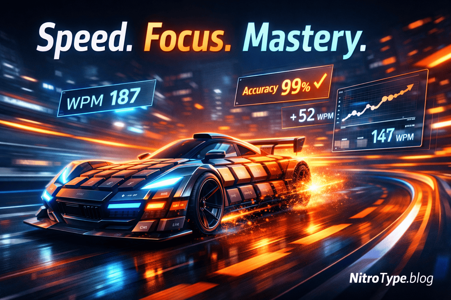 Nitro Type Skill Compression Theory showing elite racers achieving high WPM and accuracy with focused practice