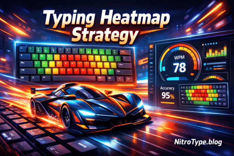 Nitro Type Heatmap Strategy showing keyboard heatmap and typing analytics to improve accuracy and boost WPM