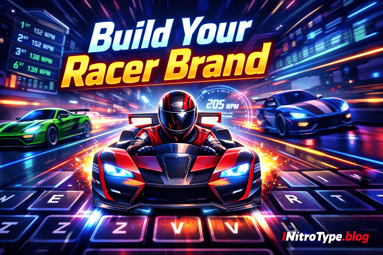 Nitro Type Personal Branding Strategy 2026 racing scene showing a champion racer building a recognizable brand in Nitro Type