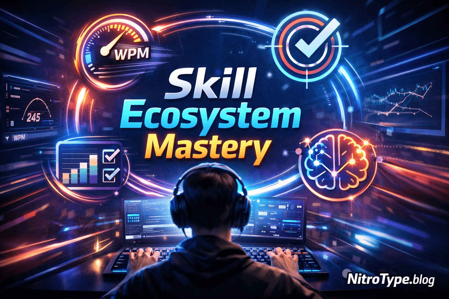 Nitro Type Skill Ecosystem 2026 showing how speed, accuracy, consistency, and decision-making create elite typing racers